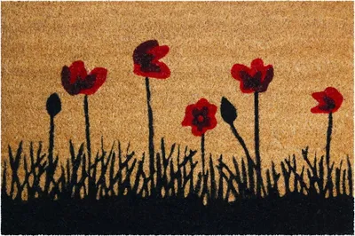 Produktbild von Naturkokosfaserteppich mit Mohnblumenmuster, 40 x 60 cm