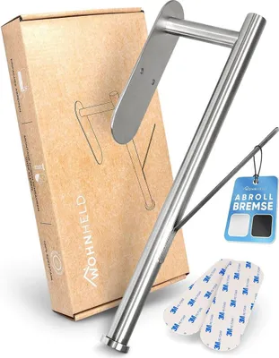Produktbild von Küchenrollenhalter ohne Bohren [MIT Abroll-Bremse für einhändiges Abreißen] Silber Edelstahl I Papierrollenhalter I Papier Rollenhalter