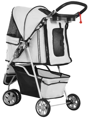 Image de Poussette pour chiens – Chariot pour animaux de compagnie – Poussette pliable pour promenade, avec tissu en mesh respirant et en Oxford – Gris