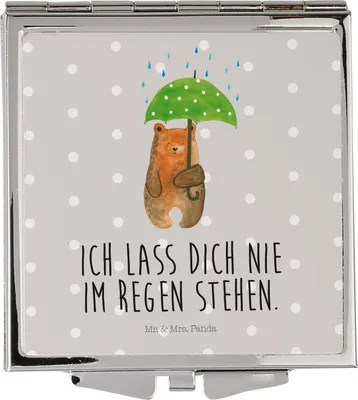 Produktbild von Mr. & Mrs. Panda Schminkspiegel Bär Regenschirm - Grau Pastell - Geschenk, Freunde, Spruch, Kosmetikspiegel, Familie, Liebe, Teddy, Klappspiegel, Frauen Spiegel