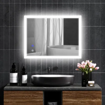 Produktbild von Sweiko LED Badezimmerspiegel, Hintergrundbeleuchtung, Touch-Funktion, Memory-Funktion, kein Beschlagen, 80 x 60 cm
