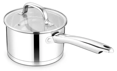 Edelstahl-Milchtopf 1,9 l mit Glasdeckel, 3-schichtiger Boden, Induktion