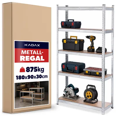 Image de KADAX Garage rack de stockage métallique, 5 étagères, 180 x 90 x 30 cm, 875 kg