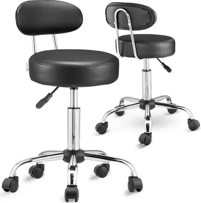 Produktbild von CASARIA® Rollhocker mit Lehne Höhenverstellbar 10cm Polsterung 360°C Drehbar 46-60cm Sitzhöhe Küche Bürohocker Drehhocker Arbeitshocker Hocker, Farbe:2er Set Schwarz