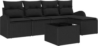 Immagine prodotto di vidaXL Set di divani con cuscini e portaoggetti 6 pezzi in polirattan nero
