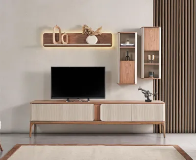 Image de Meubles TV & Armoires Meuble-paroi rtv Lowboard Armoire Meubles-parois Beige