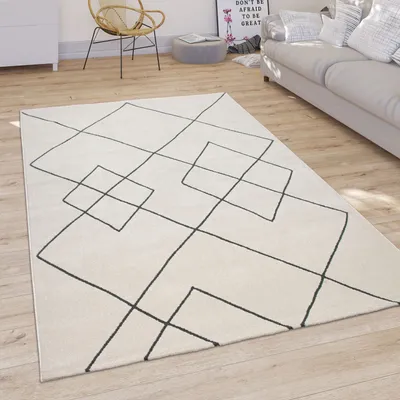 Image de Tapis de salon moderne style scandinave motif losanges poils courts clair blanc dimensions 120 x 170 cm