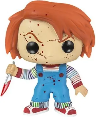 Imagen del producto de FUNKO: Figura exclusiva de Chucky, la icónica marioneta de terror, de la colección "Pop Culture" y con efecto "bloody" (sangriento). ¡Nueva!