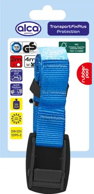 Produktbild von alca® Spanngurt mit Schnallenschutz 25 mm x 4,0 m, 200 daN, blau, verstellbar mit Klemmschloss, Zurrgurt, Spanner,  nach DIN EN 12195-2
