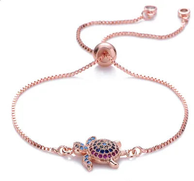 Produktbild von Schildkröten-Armband, verstellbar, glänzend, bunt, Strasssteine, funkelnd, geometrisch, dekorativ, Geschenk für Damen und Mädchen, Meeresschildkröten-Armband, zierlicher Schmuck für Dating-Roségold