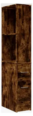 Produktbild von Badezimmerschrank Schmal mit Rollen, Nischenschrank für Badezimmer, Badmöbel Hochschrank Nischenregal, Räuchereiche Holzwerkstoff
