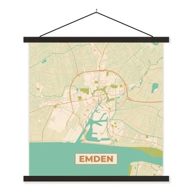 Produktbild von MuchoWow® Textilposter Karte - Karte - Stadtplan - Emden - Vintage 90x90 cm mit schwarzem Rahmen - Magnetisches