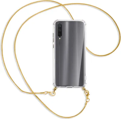 Produktbild von Handykette Backcover-Schutzhülle mit Band (Metall goldfarben) für Xiaomi Mi 9 Lite / CC9 - goldfarbene Kette Snake