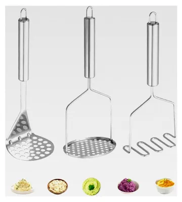 Produktbild von 3 Stück Kartoffelstampfer aus Edelstahl, Küchengerät für Kartoffelbrei, Avocado und Bohnen, 24 x 10 cm