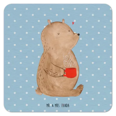 Produktbild von Mr. & Mrs. Panda Tassenuntersetzer Bär Kaffee 100er Set - Blau Pastell - Geschenk, Teddy, Bären, bieruntersetzer, Tischuntersetzer, Bierdeckel, Motivation, Bierfilzl