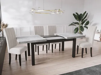 Obrázek produktu pro Moderní Obdélníkový Rozkládací Jídelní Stůl - Úspora místa - Černé Dřevěné Nohy - 160 až 210 cm - Šedý Beton -  160 x 90 cm