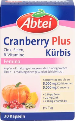 Obrázok produktu pre Abbey | Brusnice plus tekvica zinok, selén, vitamíny skupiny B | 30 kapsúl