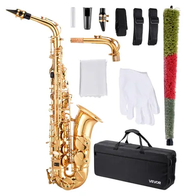 Produktbild von VEVOR Tenorsaxophon, B-Flat, Professionelles Messing-Saxophon-Anfängerset mit Tragetasche, Mundstück, Riemen, Reinigungstuch, Handschuhe, Halsriemen, 23-Tasten Tenorsaxophon-Set, für Anfänger Studenten, Gold, Mitteltönig