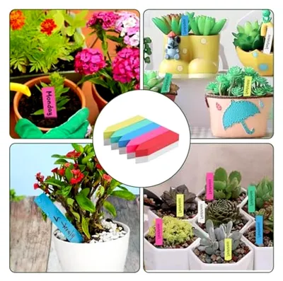 Produktbild von 300 Stück Pflanzenschilder zum Beschriften mit 2 Markierstiften – Wetterfeste Pflanzenschilder aus Kunststoff für Blumen, Kräuter und Gemüse (Weiß und Bunt)