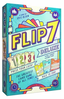 Produktbild von Flip 7 Deluxe Kartenspiel Eigenständiges Spiel Englische Sprache Holografische Folienkarten Risiko-Strategie Ab 8 3+ Spieler 20 Minuten Luxus