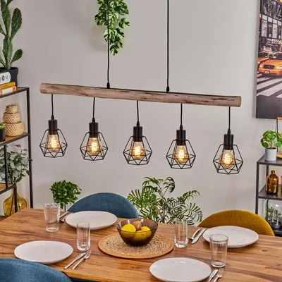 Produktbild von Tubione moderne Hängelampe aus Metall/Holz in Schwarz/Natur