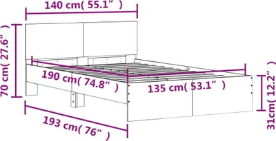 Produktbild von vidaXL Bettgestell mit Kopfteil Braun Eiche-Optik 135x190 cm