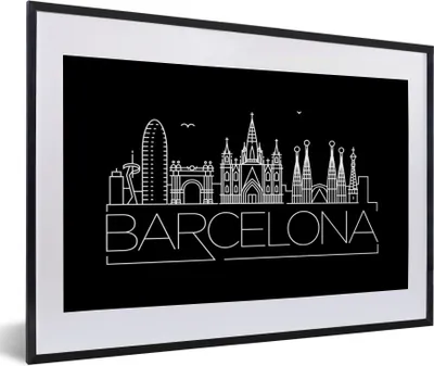Produktbild von MuchoWow® MuchoWow® Gerahmtes Poster Skyline von Barcelona" auf schwarzem Hintergrund 60x40 cm - Poster mit zchwarzem Bilderrahmen - Schlafzimmer - Plakat in Rahmen - Drucken
