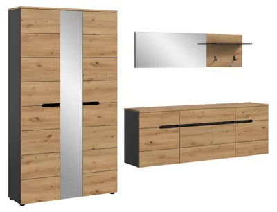 Produktbild von xonox.home Garderobenkombination Canu Basalt grau/ Artisan Nachbildung B/H/T: 296x190x37 cm