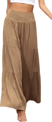 Produktbild von ASKSA Damen Leinenhose Sommer Elegant Hohe Taille Weites Bein Freizeithose Leichte Hosen, Khaki, Groesse: XXL