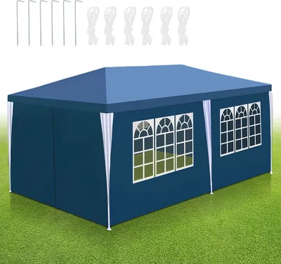 Produktbild von Faziango Pavillon Partyzelt für Gartenpartys & Feiern, regen- und winddicht, mit Seitenwänden 3x6m Blau