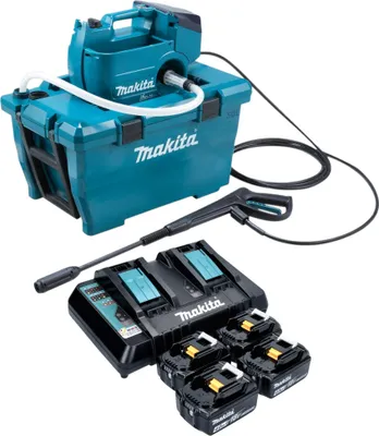 Produktbild von Makita DHW 080 PM4K Akku Hochdruckreiniger 36 V ( 2x 18 V ) 80 bar 380 l/h Brushless + 4x Akku 4,0 Ah + Doppelladegerät