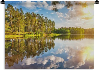 Produktbild von MuchoWow® Wandteppich Wandbehang Wasser - Bäume - Natur 120x90 cm Tapisserie Dekoration Wandtuch - Wohnen - Aufhänger für die Wand