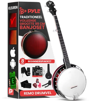 Produktbild von Banjo mit 5 Saiten – Starter-Set – Gefertigt aus Sapelli-Holz – Mit Koffer und Stimmgerät – 96 cm