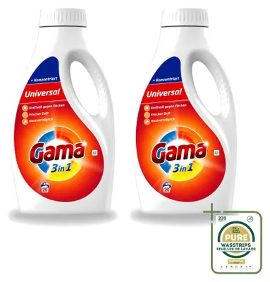 Produktbild von 2 x Gama 3-in-1 Waschmittel - Hautfreundlich - 1 l - Vorratspackung - 2 Stücke