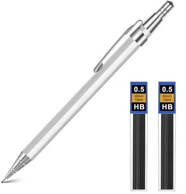 Immagine prodotto di Set di matite a grafite metalliche da 0,5 mm con 2 mine HB argentate, ideali per scrivere e disegnare