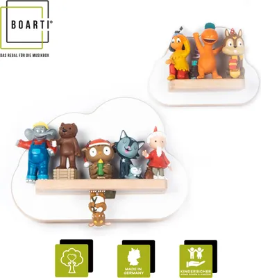 Produktbild von BOARTI Kinderregal Wolke | hängend für Tonie Figuren | platzsparendes Regal | Maße: H. 16 x B. 22 x T. 5 cm | Wandregal für Figuren Aufbewahrung mit Magneteinsätzen | Aufbewahrungsregal Holz Wolken
