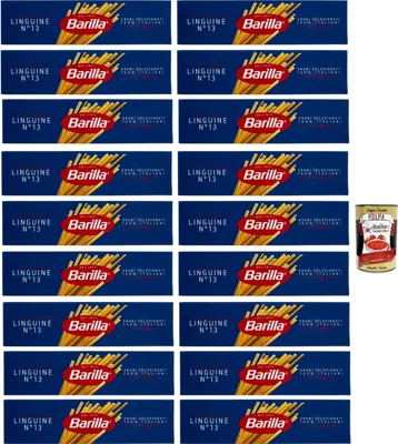 Produktbild von Barilla Linguine Nr.13 Pasta 20 x 500 g Familienvorrat aus 100% italienischem Hartweizen, Kochzeit 10 Minuten, ideal für Fisch & Pesto Saucen + Italian Gourmet polpa