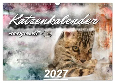 Produktbild von Katzenkalender mausgemalt (Wandkalender 2027 DIN A3 quer), CALVENDO Monatskalender