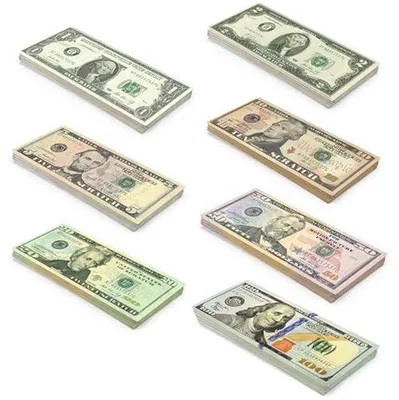 Imagen del producto de Billetes de juego – Fichas de juego impresas a doble cara – Dinero de juego para simulaciones – 175 unidades – Colores de dólar