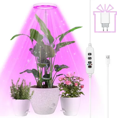 Image de Lampe pour plantes LED plein-spectre Lampe de croissance pour plantes d'intérieur 155cm Hauteur réglable Lumière pour plantes avec minuterie 3/9/12 heures 3 modes d'éclairage 10