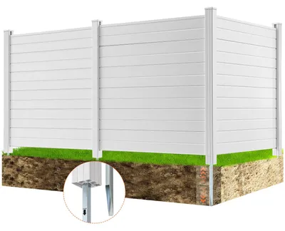 Immagine prodotto di VEVOR 3xPannelli recinzione da giardino 122x122cm recinzione privacy recinzione in PVC e lamiera zincata picchetto a terra recinzione frangivento paletti in metallo fino a 50cm recinzione a doghe recinzione privacy ideale per impianti piscina impianti di condizionamento