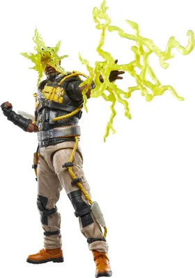 A Marvel Legends action figure of Marvel's Electro from Spider-Man: No Way Home, posed with yellow energy effects emanating from its hands and head.