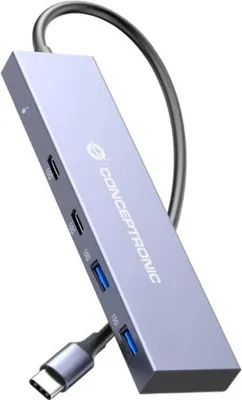 Produktbild von Conceptronic HUBBIES13G, USB 3.2 Gen 2 (3.1 Gen 2) Type-C, USB 3.2 Gen 2 (3.1 Gen 2) Type-A, USB 3.2 Gen 2 (3.1 Gen 2) Type-C, 10000 Mbit/s, Grau, Aluminium, Rundkabel
