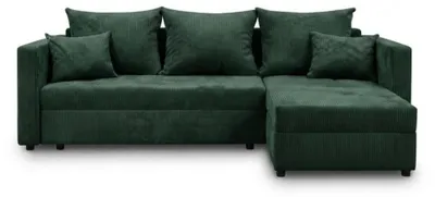 Produktbild von DesimeHome Ecksofa L-Form Schlaffunktion Bettkasten Gästebett 226cm Dunkelgrün - universell links/rechts Cord PetFriendly