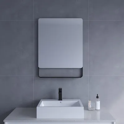 Produktbild von Badezimmer Spiegel Wandspiegel Badspiegel Hängespiegel 60 x 80 cm Wohnzimmerspiegel Aluminiumrahmen Schwarz Badezimmerspiegel Flurspiegel für Schlafzimmer mit Ablage im Industrie Design Black style