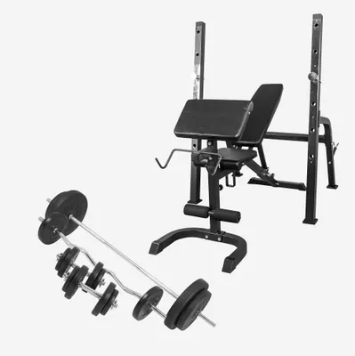 Produktbild von GORILLA SPORTS® Hantelbank - inkl. Langhantelset 100 kg, Ablage und Curlpult, Multifunktion, Verstellbare, Schwarz - Schrägbank, Bankdrücken, Trainingsbank mit Gewichten, Fitness, Kraftstation