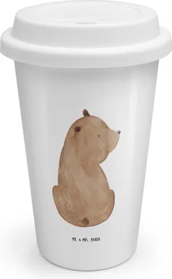 Produktbild von Mr. & Mrs. Panda Thermobecher Bär Schulterblick - Weiß - Geschenk, Weltansicht, Selbstachtung, Teddy, Weisheit, Bären, To Go, Thermokaffeebecher, Kaffeebecher, Motivation