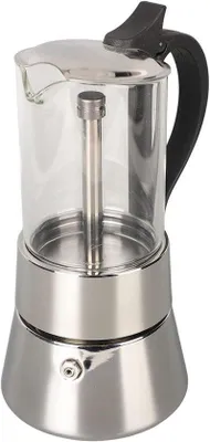 Image de Cafetière italienne en acier inoxydable pour 4 tasses, avec couvercle en verre