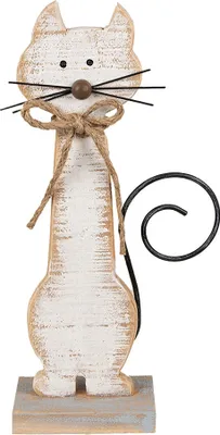 Obrázek produktu pro Clayre & Eef Dekorativní figurka Kočka 38 cm Bílé dřevo