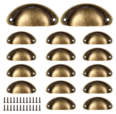 Produktbild von Vintage Muschelgriff, Schrankgriffe in Bronze, Schubladengriffe mit Schrauben, Möbelgriffe, Küchenschrankgriffe, Schubladenknöpfe - 16 Stück Bronze